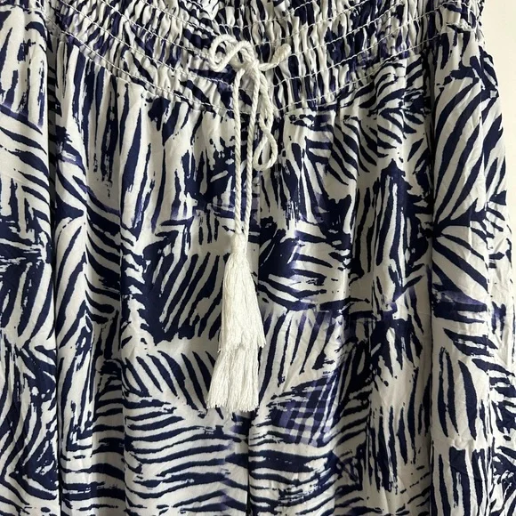 Navy and White Leaf Print summer pants M - Picture 8 of 8